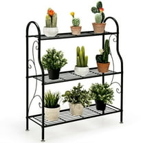 Demifill 3-Tier Scrollwork Designed Metal Plant Stand, Plant Stands, Black