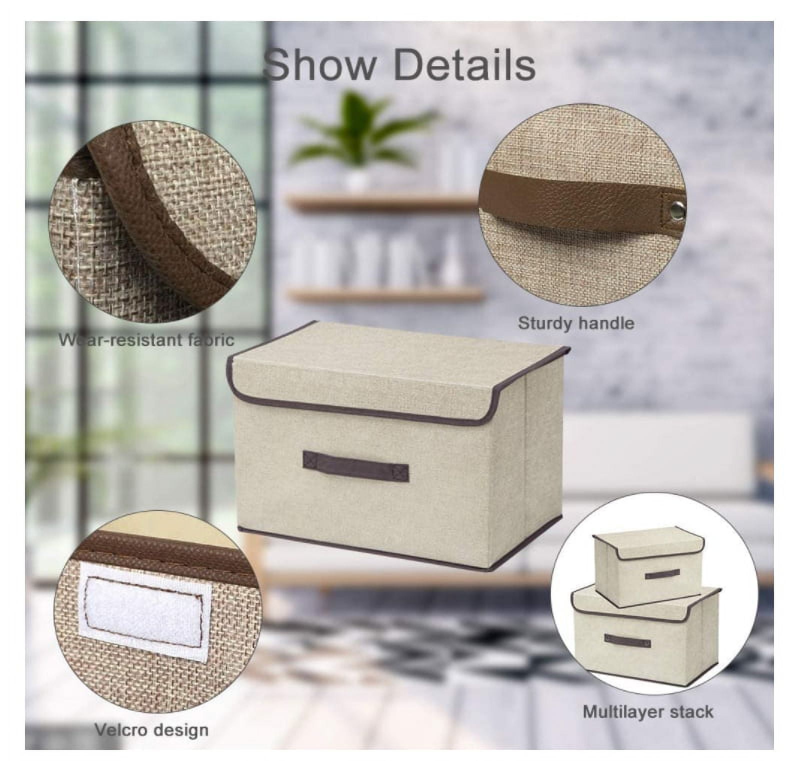 Foldable Storage Boxes with Lids,10" x 7.5" Fabric Storage Bins with Lids, Toys Organizers, Closet Organizers for Clothes Storage, Room Organization, Office Storage, Toys - (Khaki,1 Pack)