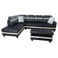 thumbnail image 4 of AYCP Furniture Sectional Sofa Set with Storage Ottoman, Left Hand Facing Chaise, Black Faux Leather, 4 of 5