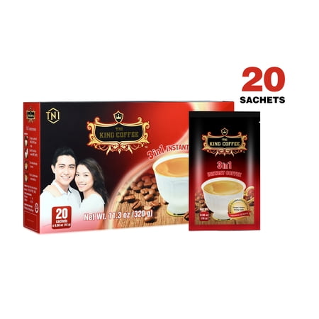 King Coffee 3IN1 Instant Coffee with Coffee Mix  Sugar and non-dairy Creamer - 20 sachets/Box 0.56oz/Sachets Vietnamese Coffee Medium Roast Arabica & Robusta Beans