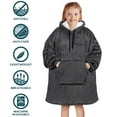 thumbnail image 5 of PAVILIA Wearable Blanket Sweatshirt for Kids Boy Girl Dark Grey Charcoal, Warm Cozy Giant Blanket Hoodie, Fleece Sherpa Oversized Blanket Sweatshirt with Sleeves, Big Pocket, Christmas Gift, 5 of 7