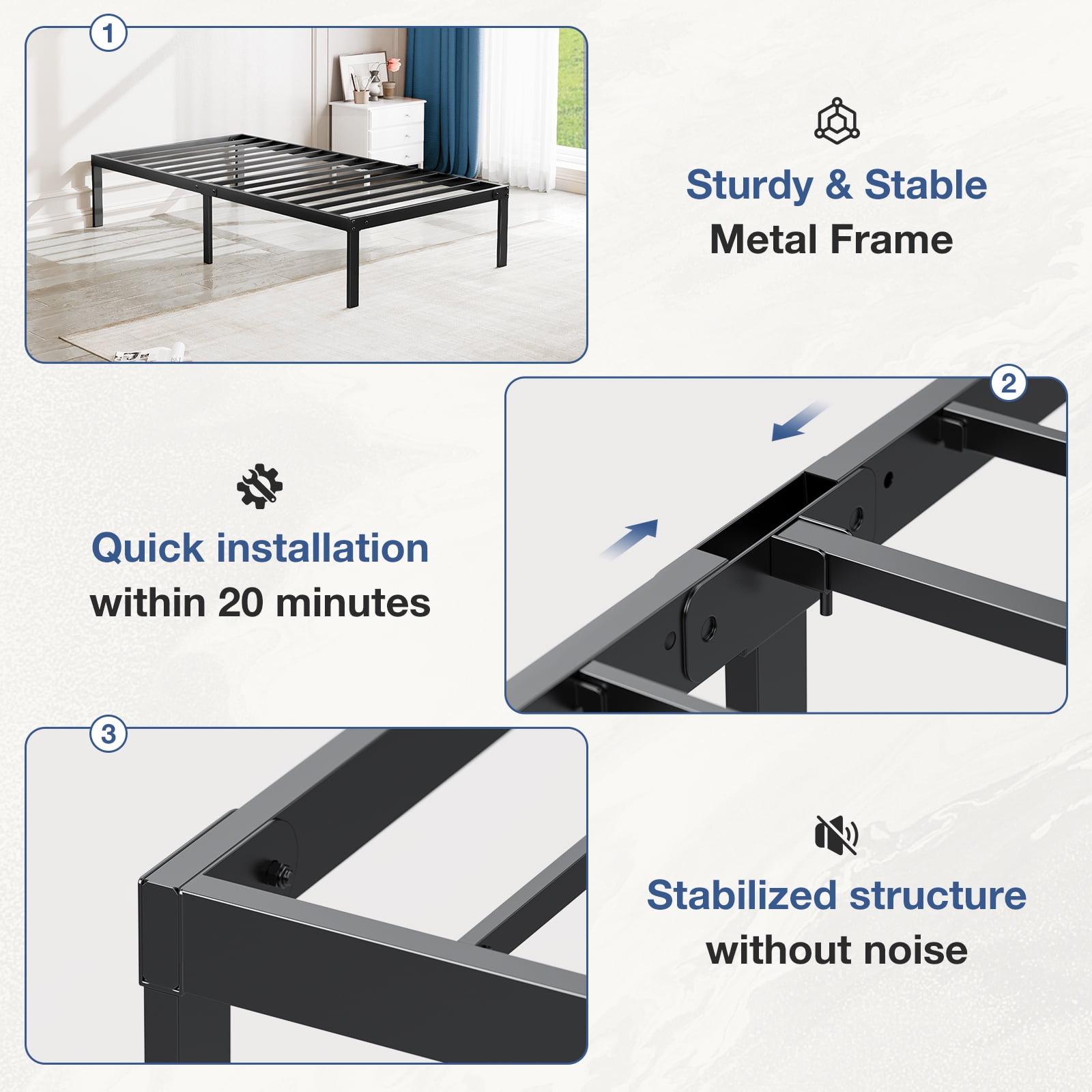 Mayoume Bed Frame Twin, Metal Platform Bedframe Heavy Duty No Box Spring Needed with High Storage Space Under Frame, 14 Inches, Sturdy Steel Slat Support