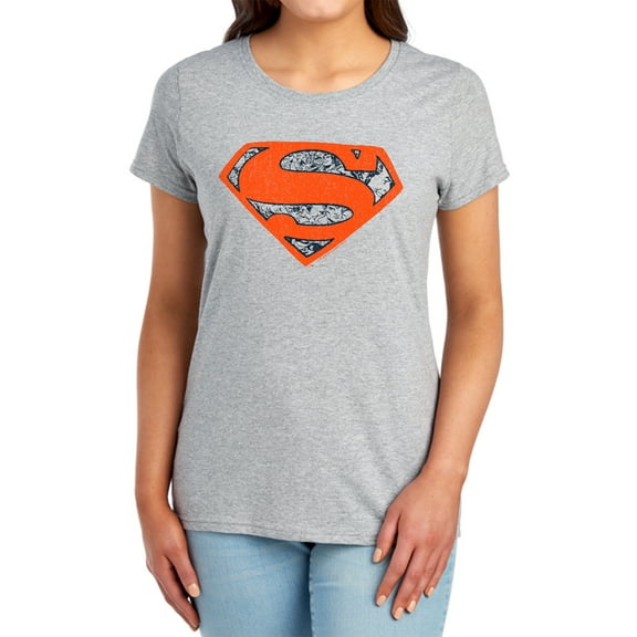 Superman Vintage Shield Collage Women's T Shirt, Athletic Heather, Medium