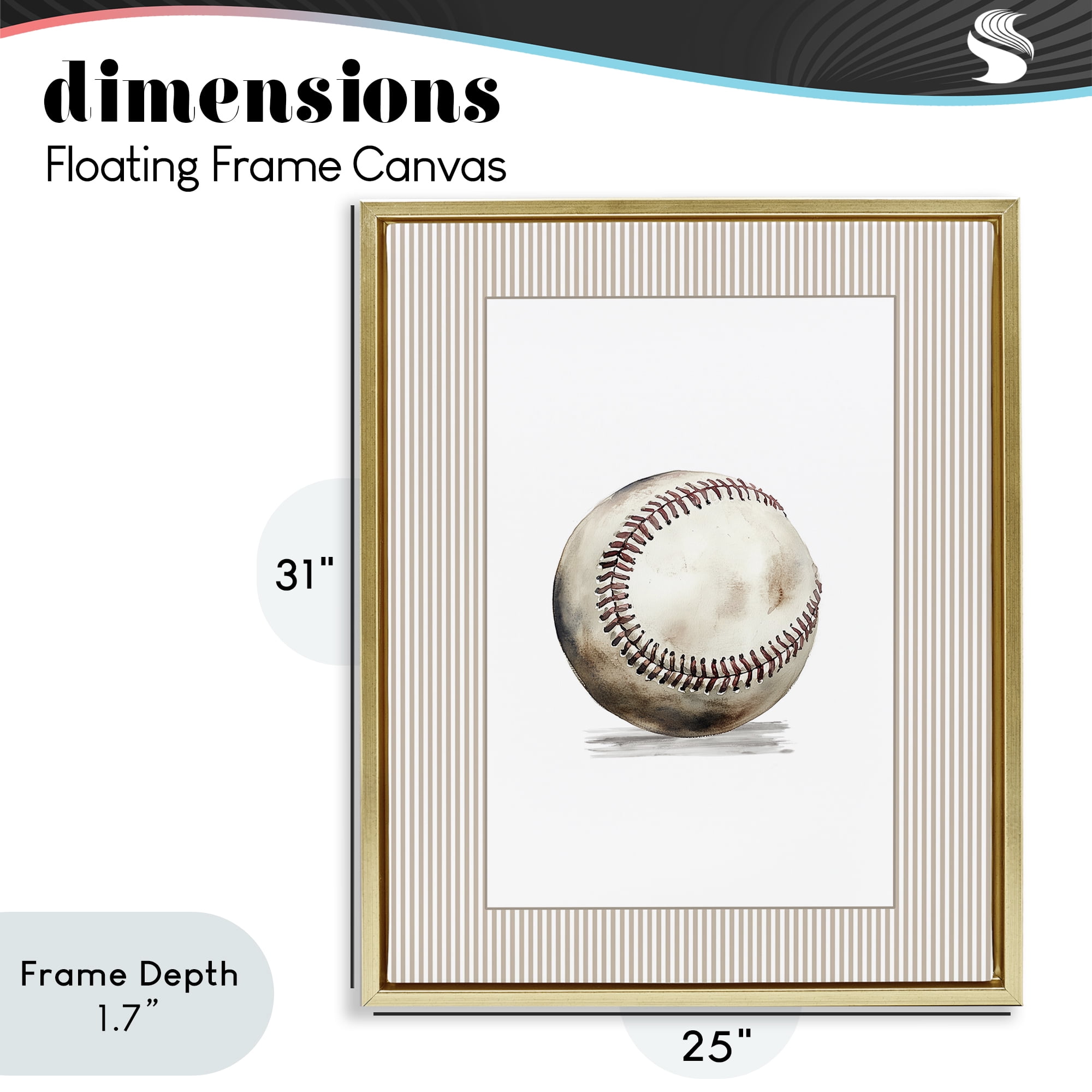 Stupell Industries Vintage Sports Baseball Gold Framed Floater Canvas Wall Art, design by Christine Simpson Art