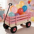 thumbnail image 6 of Pink Wooden Kids Pull Wagon All Terrain Wheels,Outdoor 176 lbs Portable Toy Cart, 6 of 27