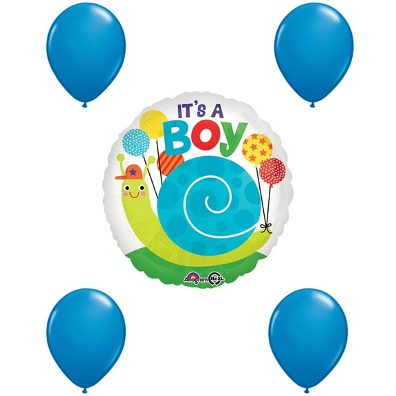 LOONBALLOON Birthday Balloons - 18″ It's A BOY Snail with 4 Blue Latex Set: Adorable Décor for Baby Boy Celebrations