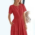 thumbnail image 6 of RYRJJ Women's Summer Casual Midi Maxi Dresses Short Sleeve V Neck Elastic Waist Boho Beach Flowy Long Dress with Pockets(Red,L), 6 of 9