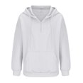 thumbnail image 4 of Plus Size Women's Casual Hoodies Tops Long Sleeve Quarter Zip Jacquard Design Solid Sweatshirts Pullover Tops with Pocket White,5XL, 4 of 6