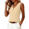 thumbnail image 6 of Sleeveless T-Shirt For Women's Summer Loose Sleeveless Button V-Neck Shirt Knitted Tank Tops Beige XL, 6 of 6