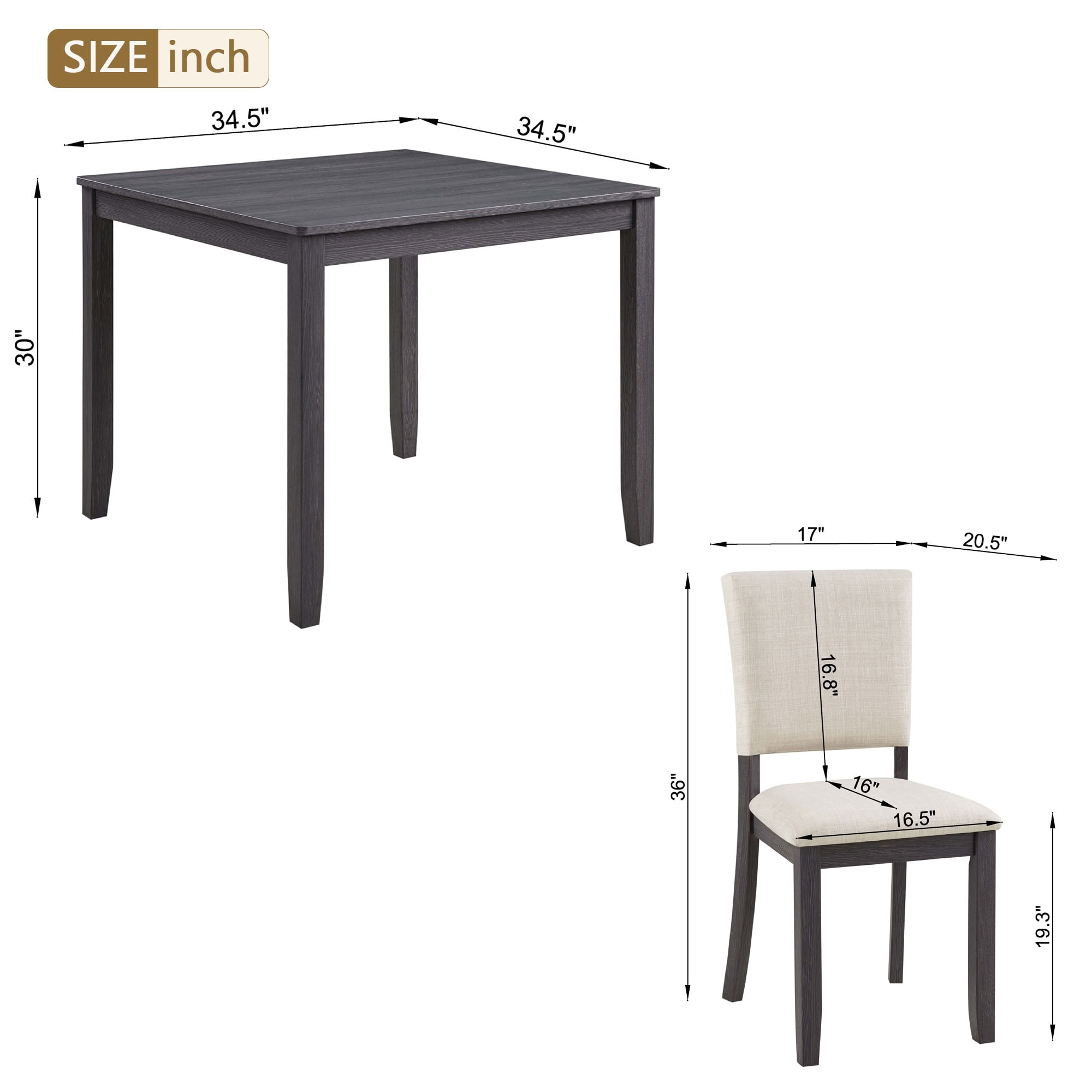 MAYEERTY 5-Piece Modern 4-Person Dining Table Set with 4 Chairs, Wooden Dining Set for Kitchen Dining Room Living Room