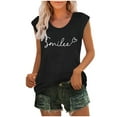thumbnail image 3 of JDQJBZ Débardeurs d'Été pour Femmes Imprimé Lettre Col Rond Ample Décontracté Sans Manches T-Shirt, 3 of 5
