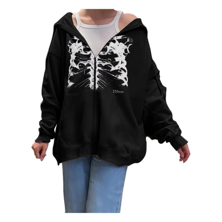 Shuttle tree Women's Y2K E-Girl Oversized Sweatshirt Zip Up Hoodies Coat Long Sleeve Streetwear Jacket