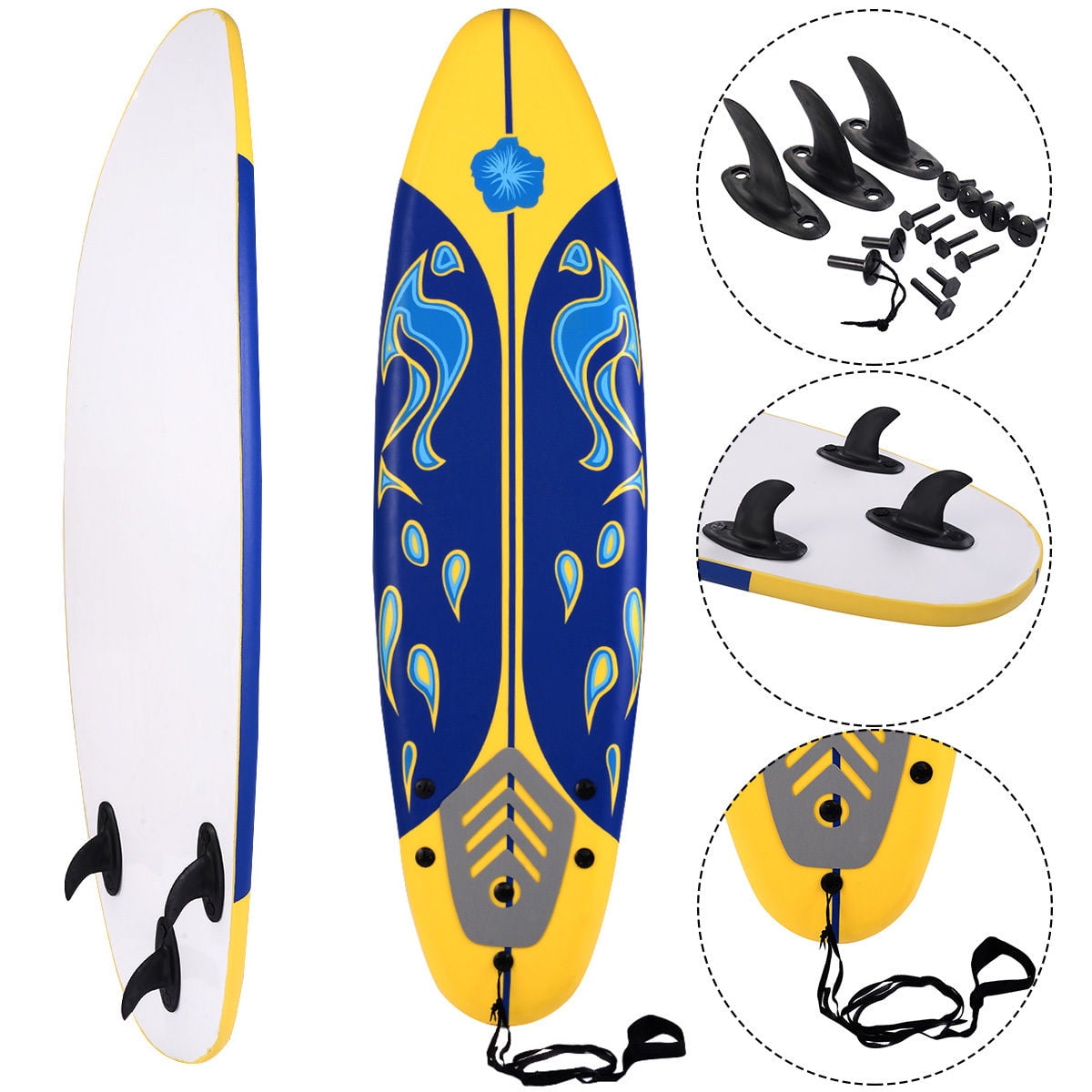 Costway 6' Surfboard Surf Foamie Boards Surfing Beach Ocean Body Boarding Yellow by Costway