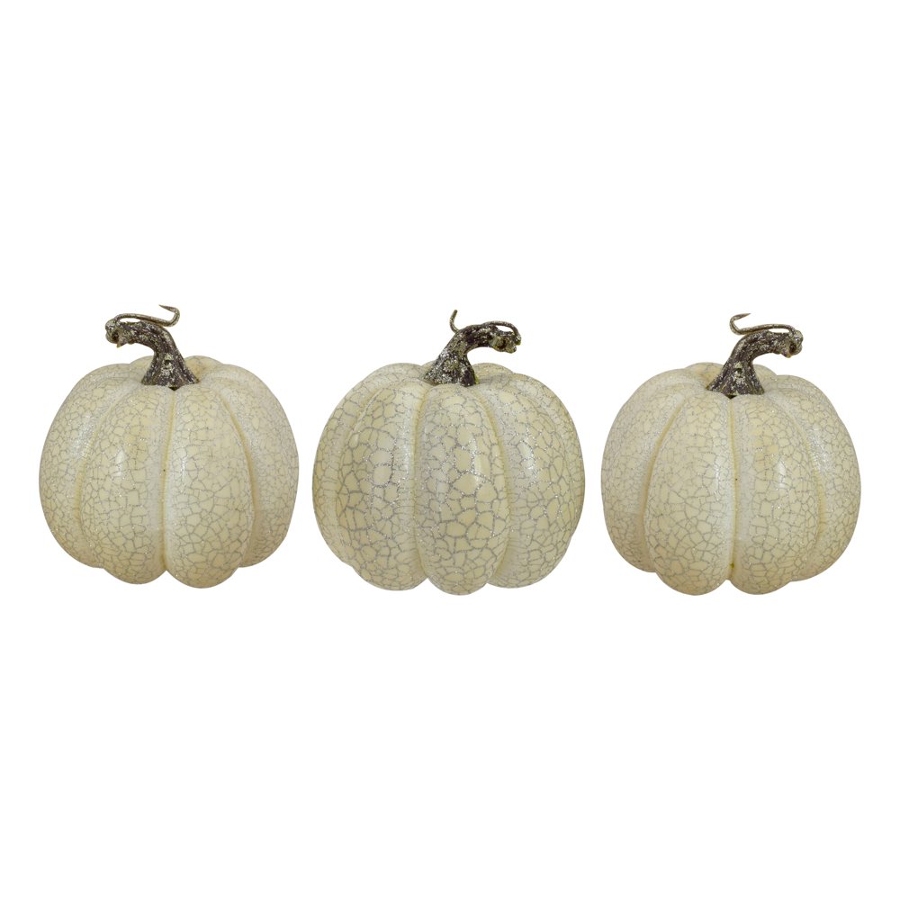 Set of 3 White Artificial Fall Harvest Pumpkins 4"