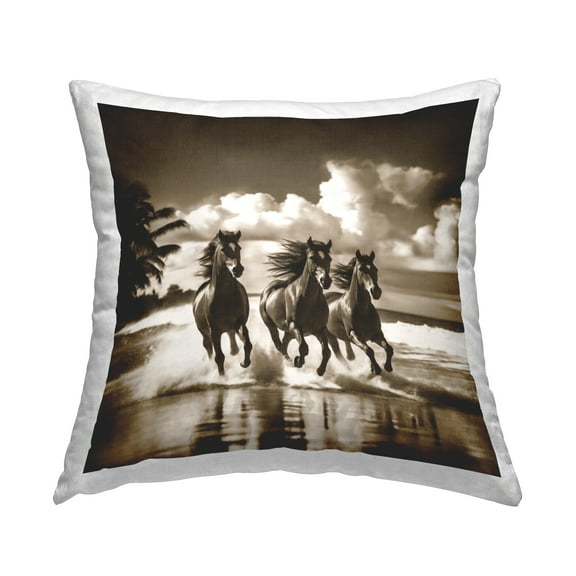 Stupell Industries Sepia Stallions Galloping Decorative Printed Throw Pillow Design by Noah Bay.