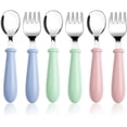 thumbnail image 1 of 6 Pieces Toddler Utensils Stainless Steel Baby Forks and Spoons Silverware Set Kids Silverware Children's Flatware Kids Cutlery Set with Round Handle for LunchBox, 3 x Safe Forks,3 x Children Spoons, 1 of 6