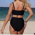 thumbnail image 5 of YueHuiYing Women's Solid Color V Neck Two Piece Swimsuit Set With Padded Cups No Underwire Top And Bottoms For Beach Pool, 5 of 6