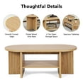 thumbnail image 3 of Wirrytor Oval Coffee Table, Coffee Tables for Living Room Small, Fluted Coffee Table with Open Storage Shelf, Farmhouse  Wood Center Table for 2-Tier Coffee Table, Natural, 3 of 8