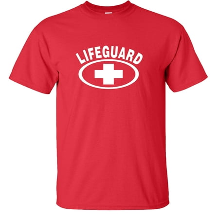 Fair Game Life Guard T-Shirt Lifeguarding Uniform Lifeguard Costume First Aid White Cross YMCA Pool Staff Lifesaver-Red-youth-small