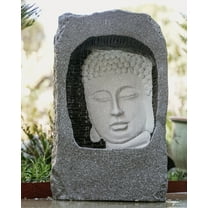 XBrand Self Standing Buddha Face Water Fountain, Indoor and Outdoor Relaxing Zen Decor, 23 Inch Tall, Grey and White