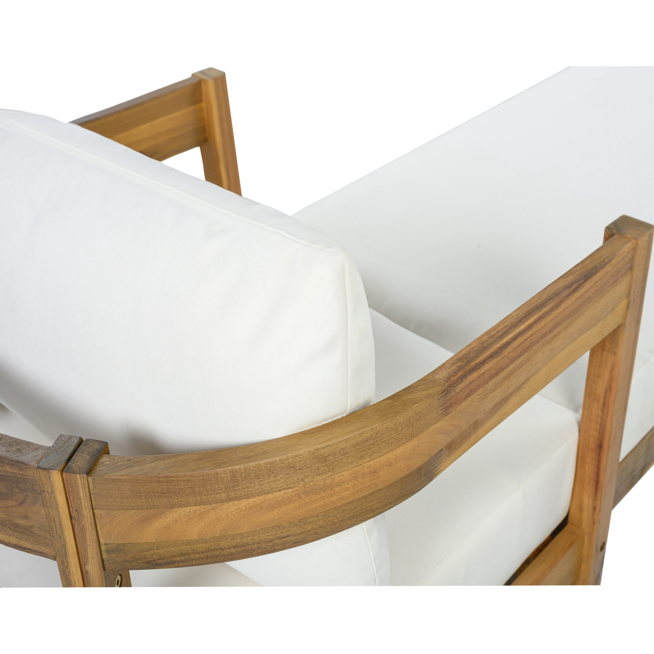 Christopher Knight Home 77" Acacia Wood Outdoor Chaise Lounge with Cushion, Curved Frame, Teak+Cream, Set of 2