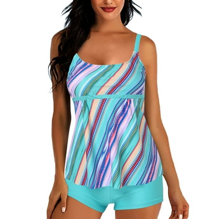 Yanyanz Tankini Swimsuits for Women  Plus Size Swimsuits for Women Two Bathing Suits Long Torso Tank Tops With Boyshorts  Bestselling Swimsuit Light Blue L