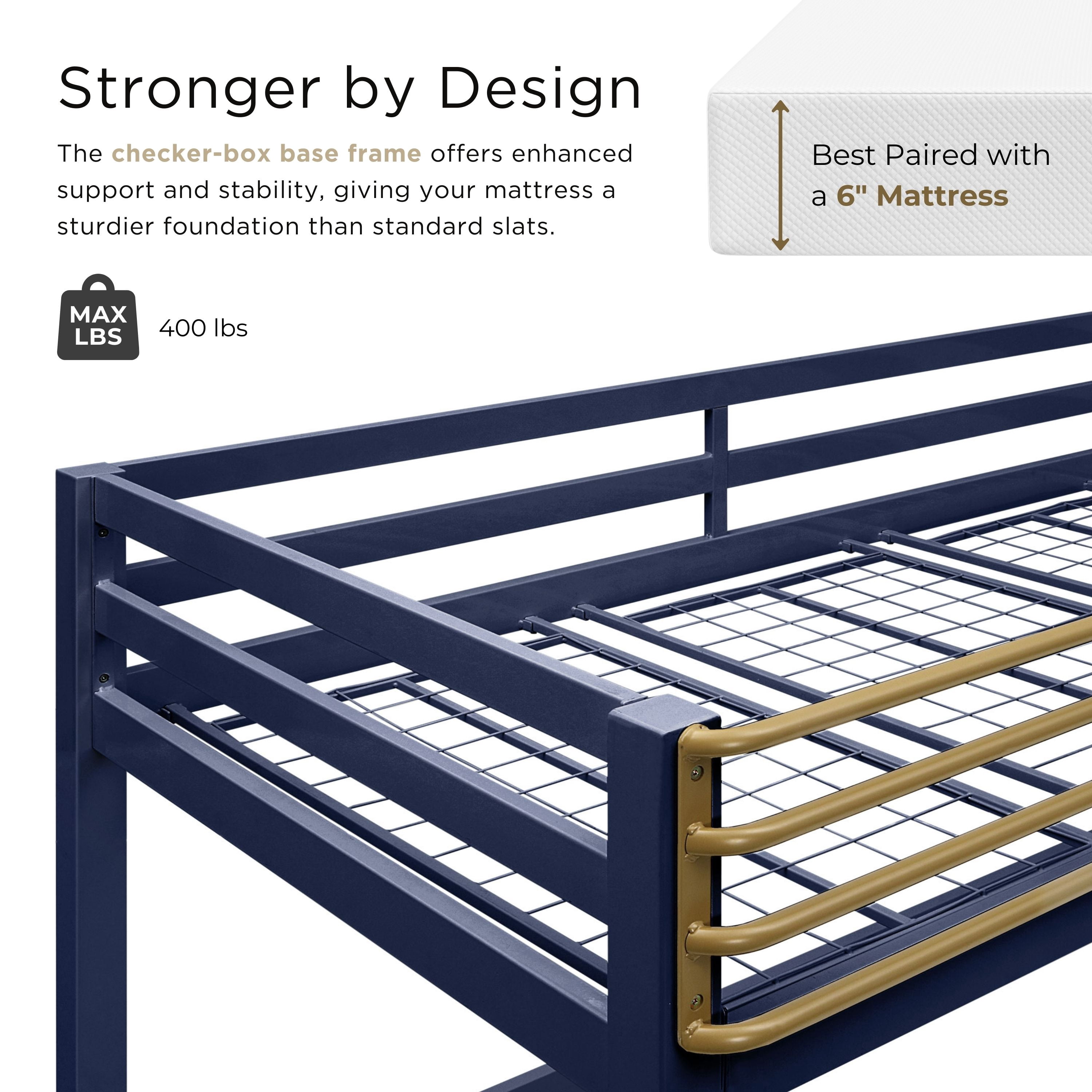 Furniture of America Two-Tone Kids Metal Twin Loft Bed with Guardrails, Blue and Gold