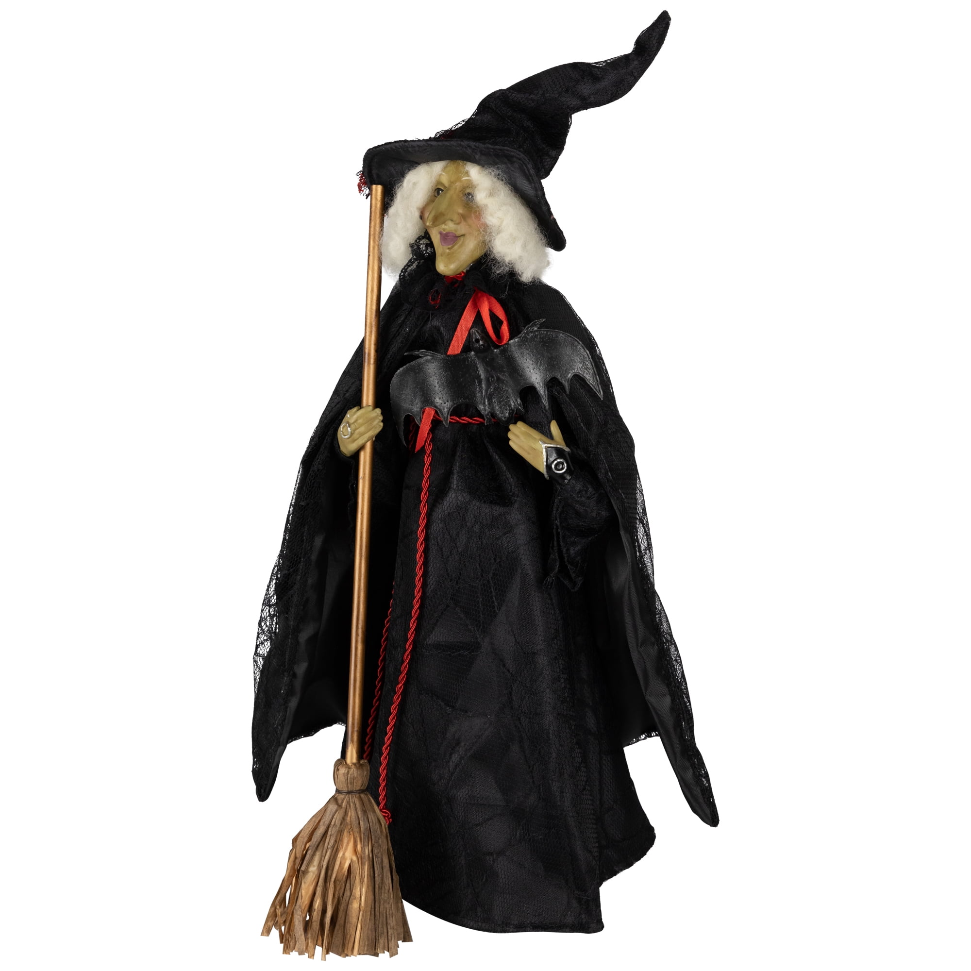 Dark Witch with Bat and Broom Halloween Figure - 18"