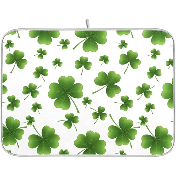 Patricks Day Clover Green (66) Dish Drying Mat for Kitchen Counter 18 x 24 Inches Rack Pads Microfiber Dry Dishes Drainer Mats Dish Drying Pad Tableware Countertops Decor