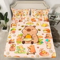 thumbnail image 2 of Feelyou Brown Kawaii Capibara Twin Sheet Sets, Kawaii Fast Food Twin Fitted Sheet, Teens Boys Girls Kids Flat Sheet, Microfiber Bedroom Decor, 3pcs, 2 of 7