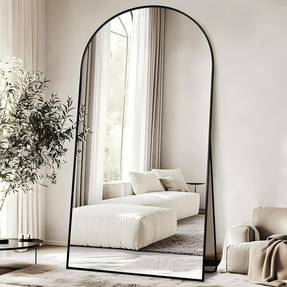 Lumora 78" x 35.2" Arched Large Full Length Mirror Wall Mounted Floor Mirror with Stand, Black