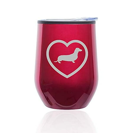

Stemless Wine Tumbler Coffee Travel Mug Glass with Lid Dachshund Heart (Fuchsia)