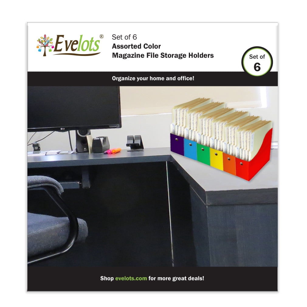Evelots Magazine File Holder Storage Organizer W/ Labels, Multicolored, 1 or 2 Sets of 6