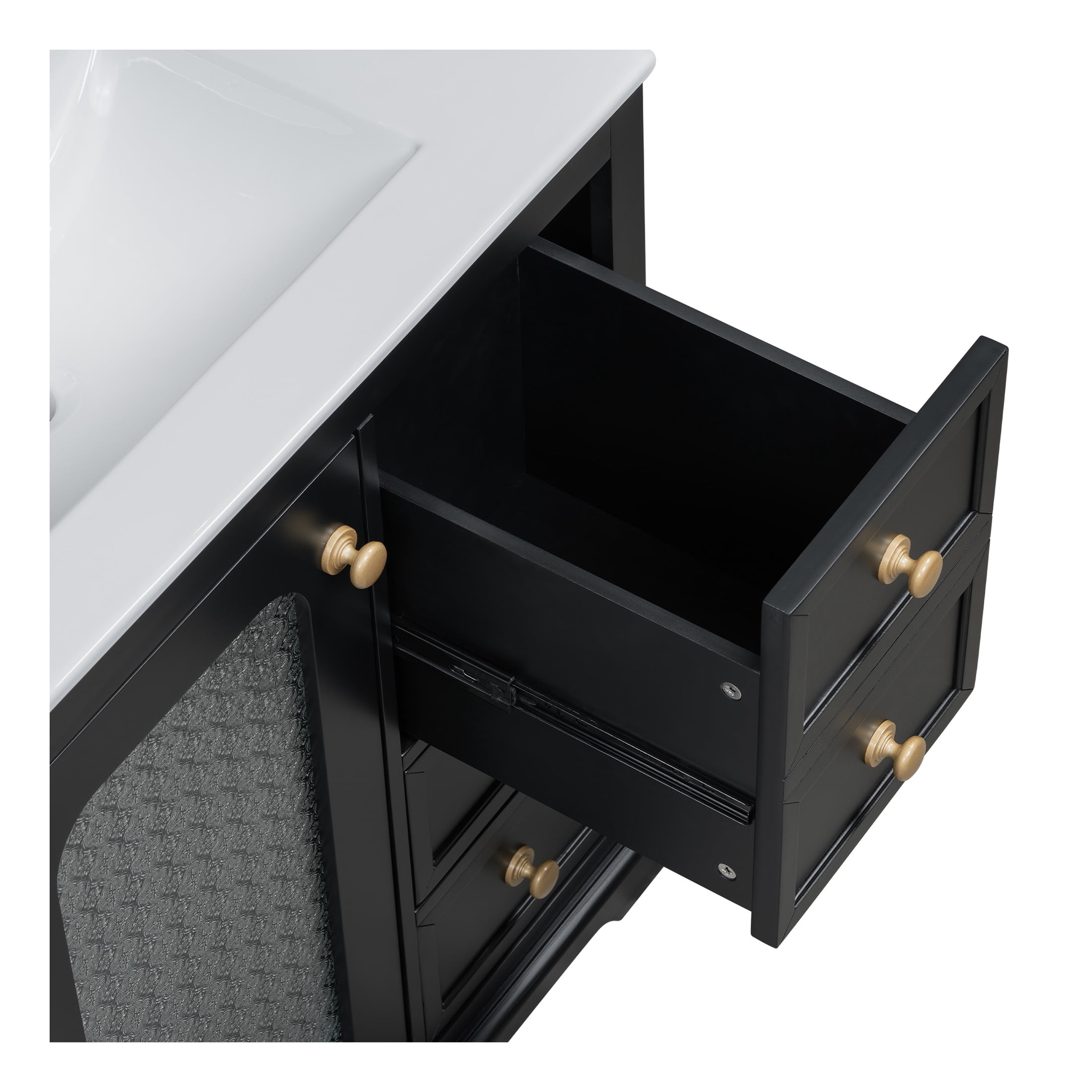 Seranor Modern Bathroom Vanity with Ceramic Sink, Shelves, Drawers, Wood, Black