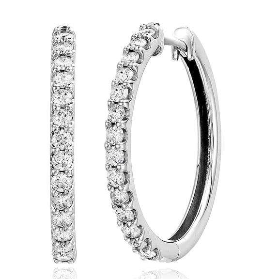 Vir Jewels 1 CTTW Lab Grown Diamond Hoops Earrings in 10K White Gold With Hidden Post For Women
