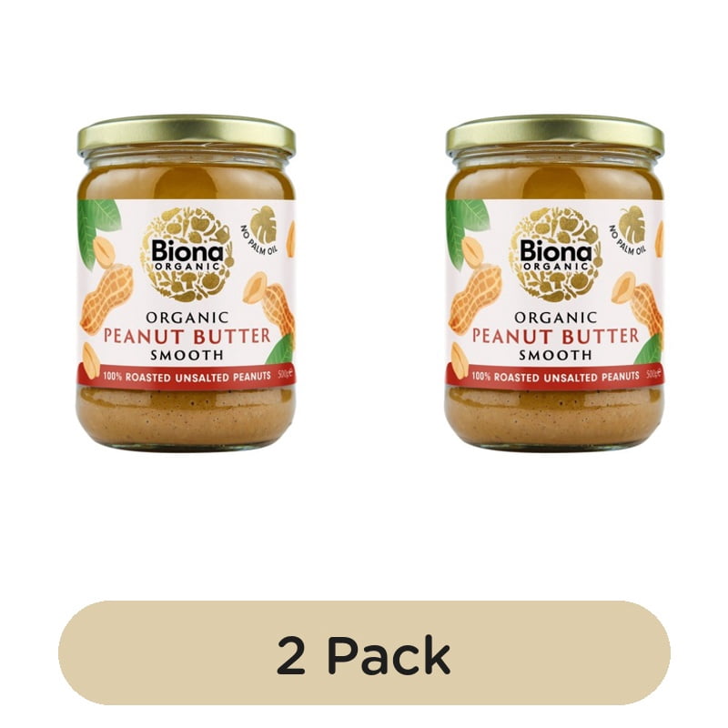 Biona Organic Peanut Butter Smooth 500g, British Import (Pack of 2)
