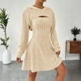 thumbnail image 5 of CharmCyan Women’s Ribbed Knit Long Sleeve Hooded Dress with Cutout Detail and Flared Skirt Casual Pullover Style Comfortable Fit Beige L, 5 of 7