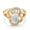 thumbnail image 2 of Gem Stone King 18K Yellow Gold Plated Silver Statement Ring Set with Oval Cabochon White Simulated Opal (1.82 cttw) (Size 6), 2 of 3