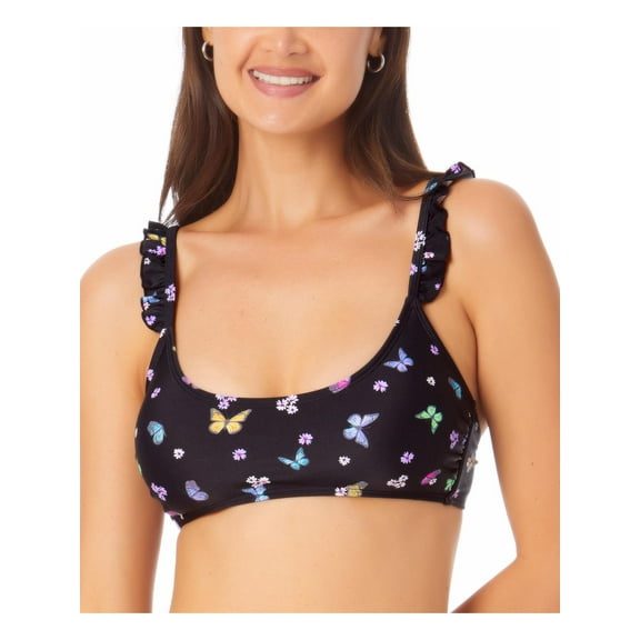 California Waves Women's  Juniors' Ruffle Bralette Bikini Top Swimsuit Black Size Large