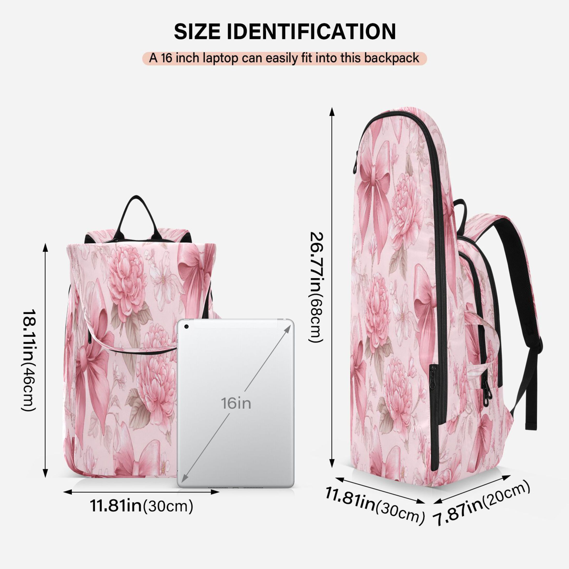2 Racquet Holder Tennis Backpack Tennis Racket Covers Gym Bags Pink Bows and Peony Flowers
