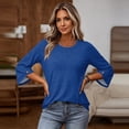 thumbnail image 7 of Qwertyu Womens Top 3/4 Sleeve T-shirts for Women Casual Crew Neck Three Quarter Length Sleeve Solid Fashion Loose Pullover Dark Blue S, 7 of 7