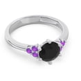 thumbnail image 3 of Diamond-Capitals 2.15 Carat New Round Cut Black Onyx & Amethyst Gemstone Engagement Ring for Fiancee 18K White Gold Size 4, 3 of 7