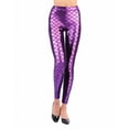 thumbnail image 2 of Fiaer Shiny Fish Scale Leggings for Women High Wasited Slim Fit Pants Stretchy Comfortable Tights Trousers Purple L, 2 of 4