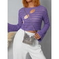 thumbnail image 2 of Women Fall Winter Crochet Knit Mesh Sweater Off Shoulder Long Sleeve Pullover Crop Tops Ribbed Blouse Tops, 2 of 8