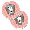 thumbnail image 1 of Checkerboard Pink Saluki Set of 2 Cup Holder Car Coaster, 1 of 1