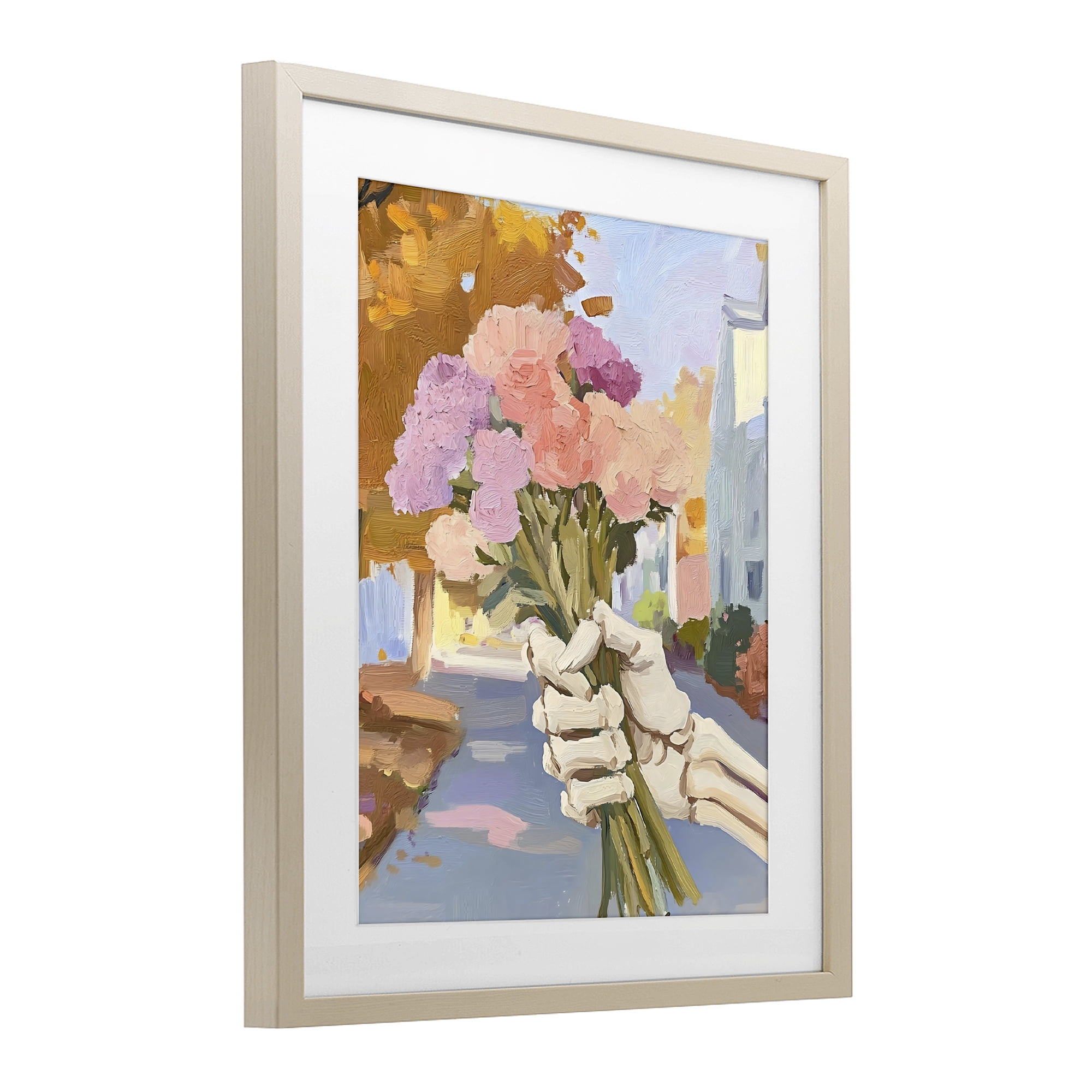 Stupell Industries Skeleton Hand Holding Flowers Birch Framed Print Under Glass, design by The Prints Vibe