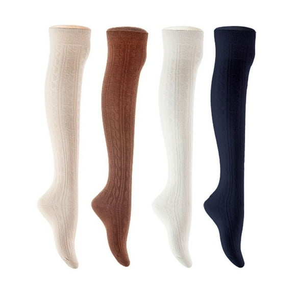 Lian LifeStyle Women's 4 Pair Adorable Comfortable Soft Thigh High Over Knee High Cotton Socks Size 6-9 L1024 Cream,Coffee,White,Navy