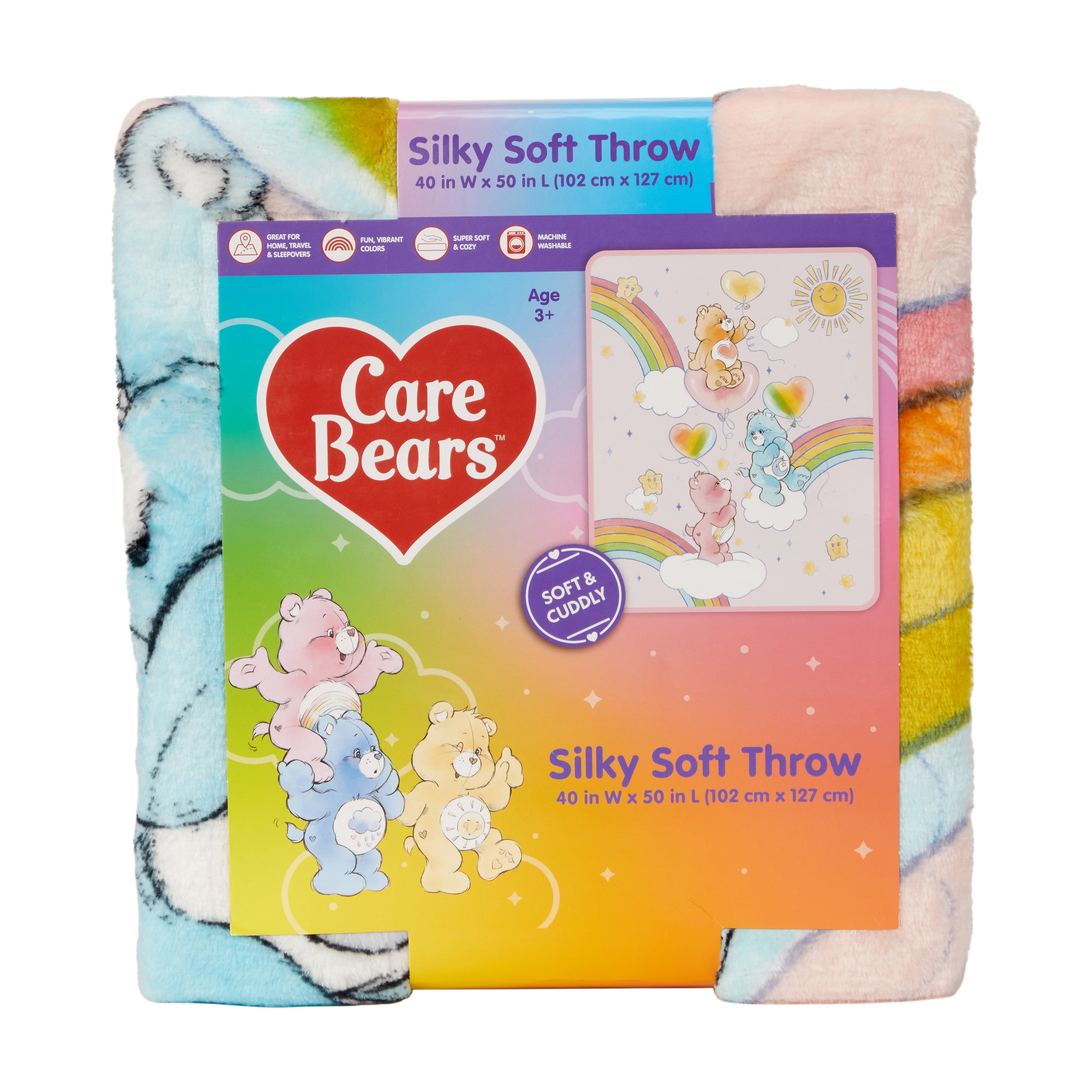 Care Bears Kids Pink Rainbows Silky Soft Throw Blanket, 40x50