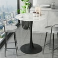 thumbnail image 3 of Wisfor Tulip Round 39.3" Counter Height Bar Table Pub Bar Bistro Party Table Sintered Stone Tabletop Stable Metal Pedestal Base, Glossy White Top & Black Leg, 3 of 13