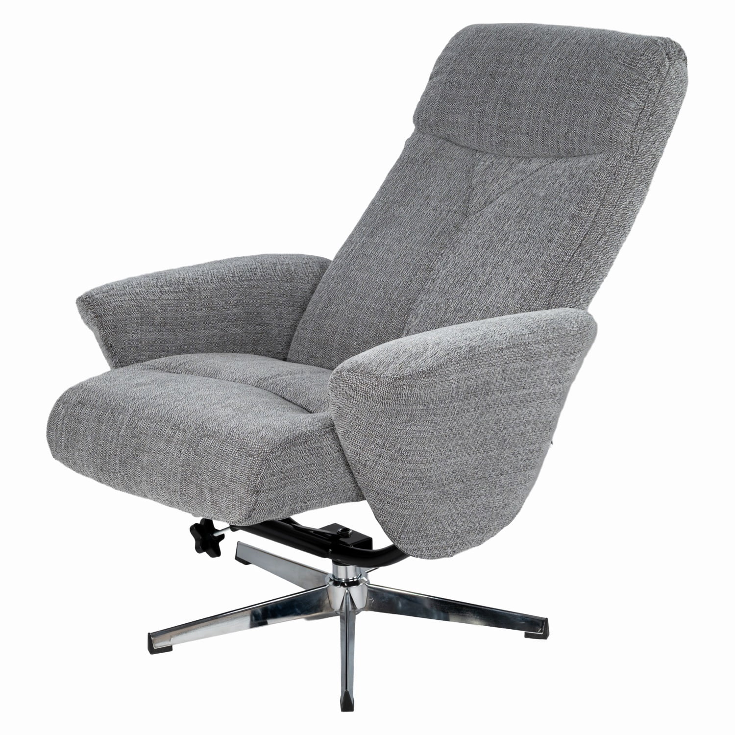 Hommoo Chenille Upholstered Manual Recliner with Ottoman Chair, Modern Swivel Armchair Ergonomic Push Reclining Footrest, Light Grey